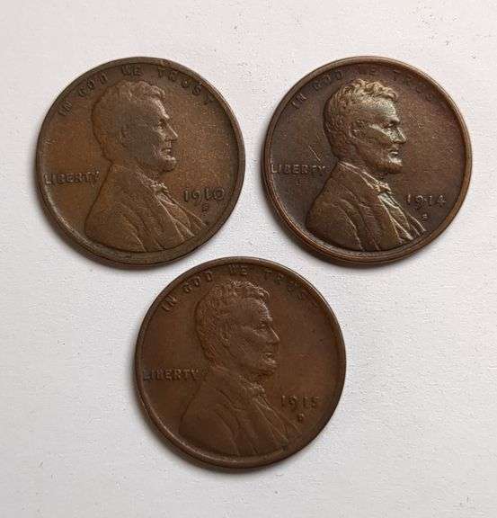 1910-S, 1914-S, 1915-B Wheat Penny Coins