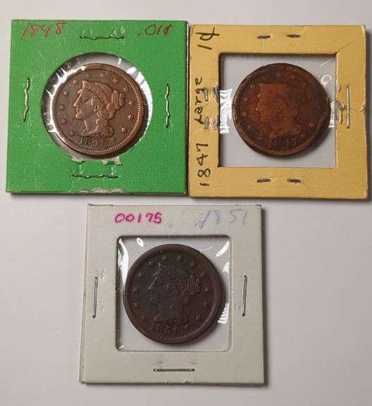 1847, 1848, 1851 Large Cent Coins