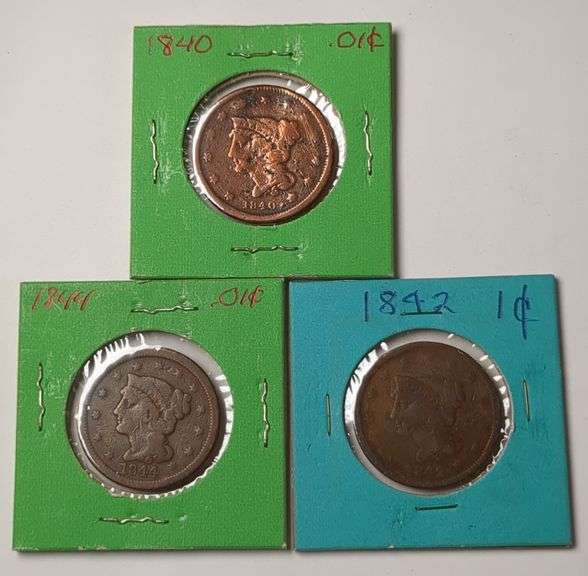 1840, 1842, 1844 Large Cent Coins