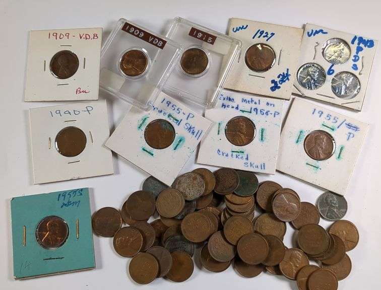 74 Wheat Penny Coins - Including V.D.B. and Cracked Skull