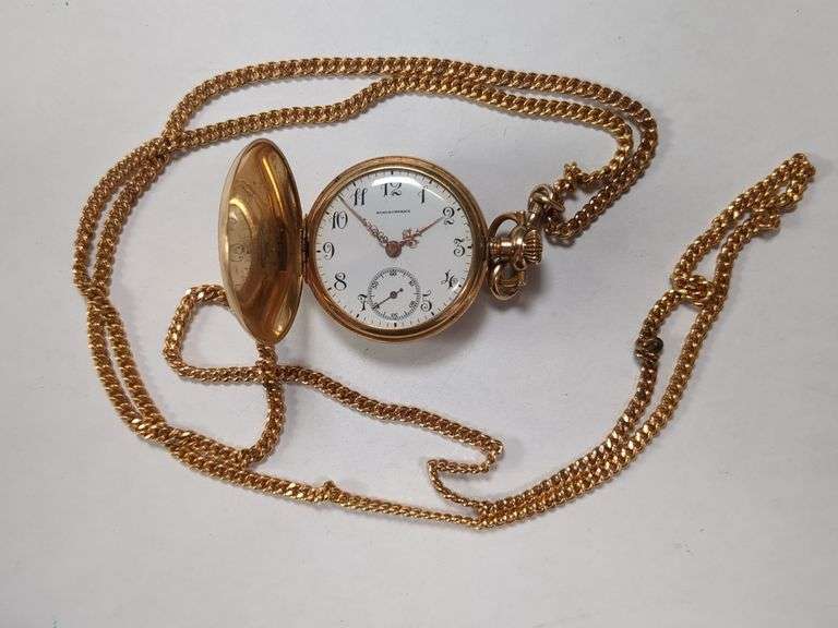 14K Gold Antique Schlechter's Pocket Watch with Chain