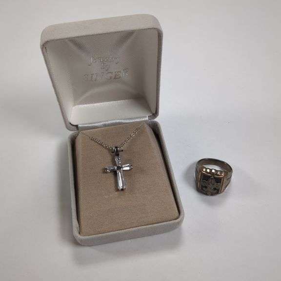 Sterling Silver Cross Necklace and Boy Scout Silver Ring