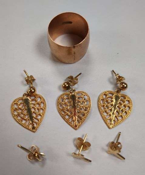 14K Gold Ring and Pierced Earrings