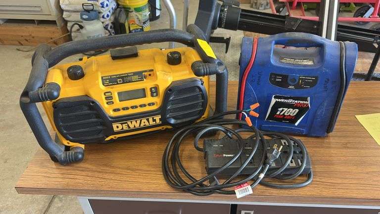 DeWalt Work Site Charger/Radio, Cyber Power Surge Protector, Power Station Pro 1700 Peak Amps