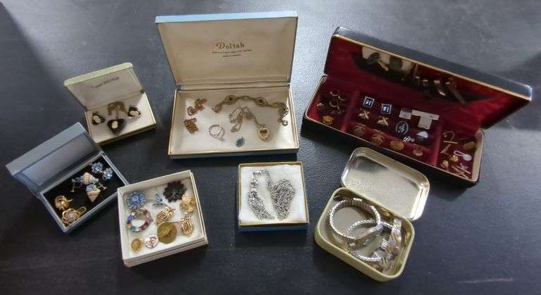 Boxed Jewelry with Cufflinks, Watches, Pins, and More