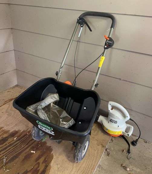 Scotts Pro Edgeguard Broadcast Spreader and Electric Stihl BGE 60 Blower