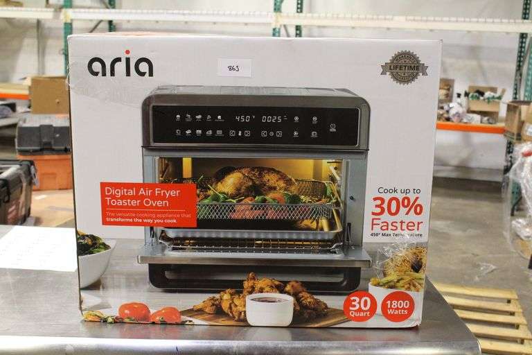 [Retail: $199.99] - [Brand New In Box] ARIA All-in-1 Premium 30 Qt. Stainless Steel Touchscreen Air Fryer Toaster Oven with Recipe Book