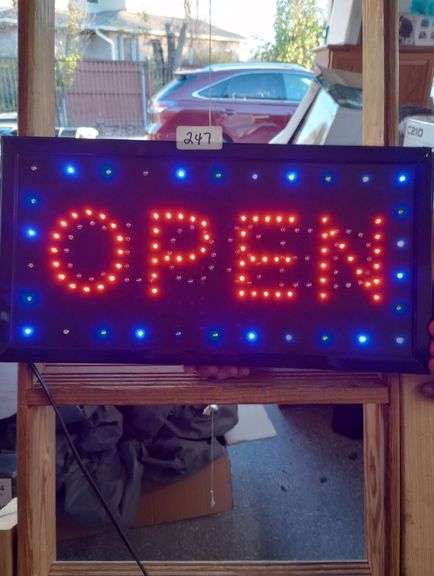 Red Logo Open Sign RED WHITE AND BLUE LED OPEN SIGN - Dallas Online Auction Company