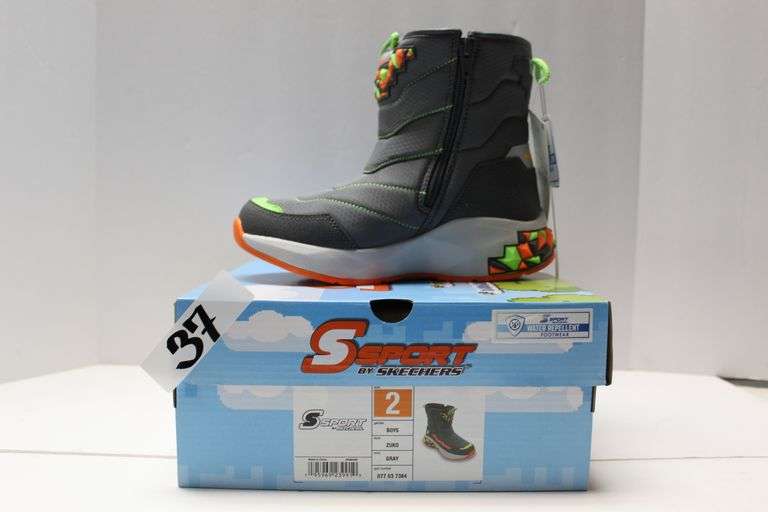 S SPORT BY SKETCHERS MINECRAFT ZUKO WATER REPELLENT BOYS BOOTS SIZE 2 GRAY 077-03-7364 RETAIL $40