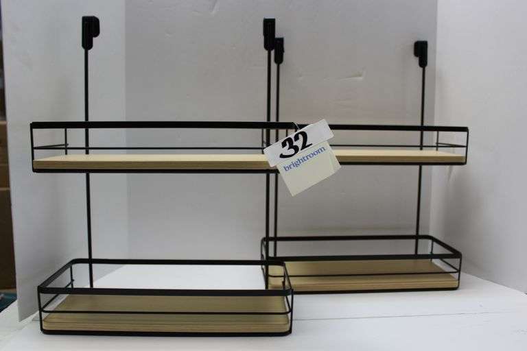 BRIGHTROOM OVER THE CABINET TIERED SHELVES WITH WOOD, MATTE BLACK METAL RETAIL $25 EA  064-20-8477  12" X 16" X 6.25"