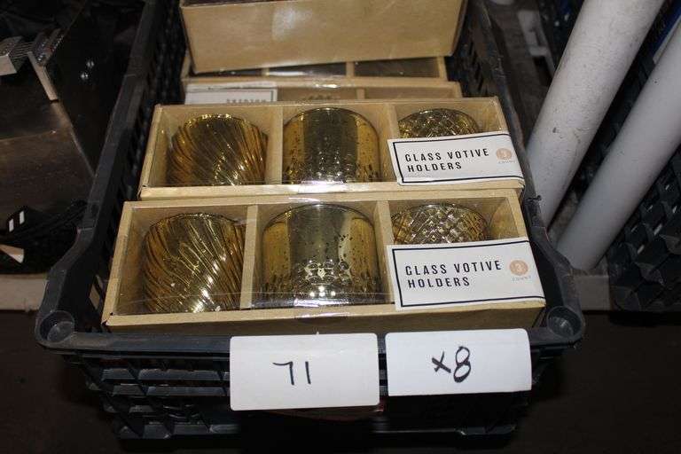 GOLD TONE GLASS VOTIVE HOLDERS SET OF 3