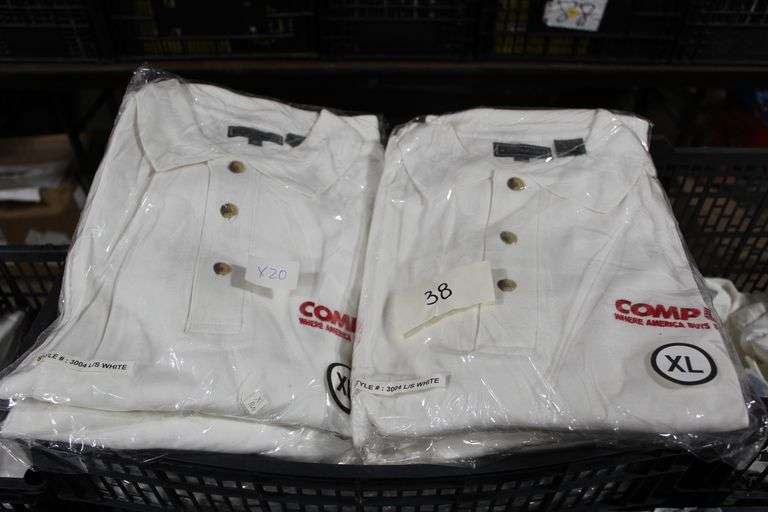 COMPUSA LONG SLEEVE WHITE POLOS, SIZE XL