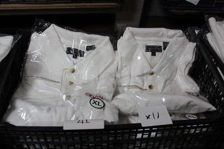 COMPUSA LONG SLEEVE WHITE POLOS, SIZE XL
