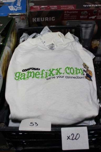LOT OF ASSORTED COMPUSA "GAMEFIXX.COM" GRAPHIC T-SHIRTS IN ASSORTED SIZES