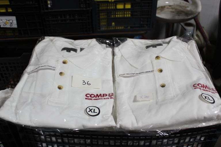 COMPUSA LONG SLEEVE WHITE POLOS, SIZE XL