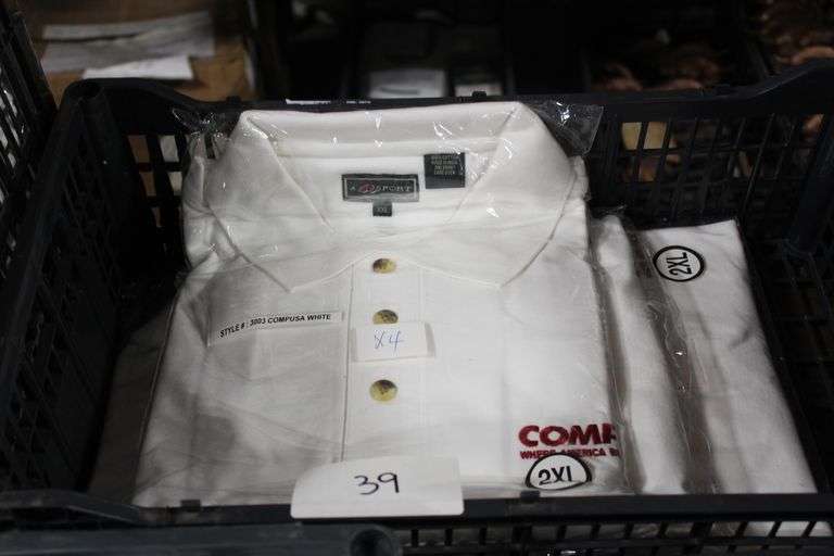 COMPUSA LONG SLEEVE WHITE POLOS, SIZE 2XL