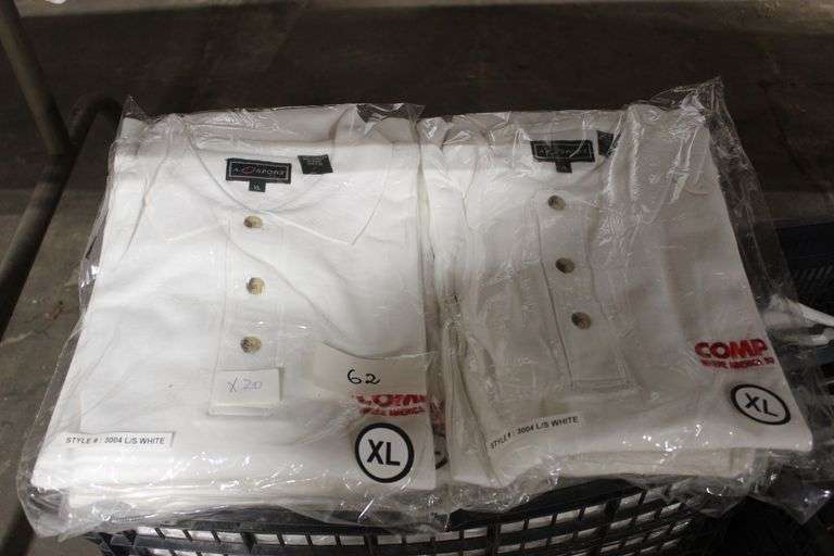 COMPUSA LONG SLEEVE WHITE POLOS, SIZE XL