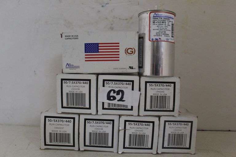 AMERICAN RADIONIC RUN CAPACITORS INCLUDING 50/5X370/440,  50/7.5X370/440,  55/5X370/440 ECT
