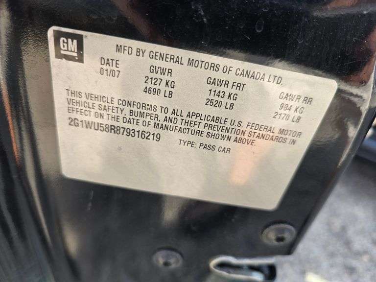 2007 CHEVY IMPALA VIN# 2G1WU58R879316219 HAS KEY HAS TITLE