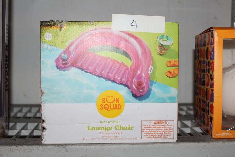 SUN SQUAD INFLATABLE LOUNGE CHAIR WITH BUILT IN CUP HOLDERS 48" x 37.5" x 11.5"