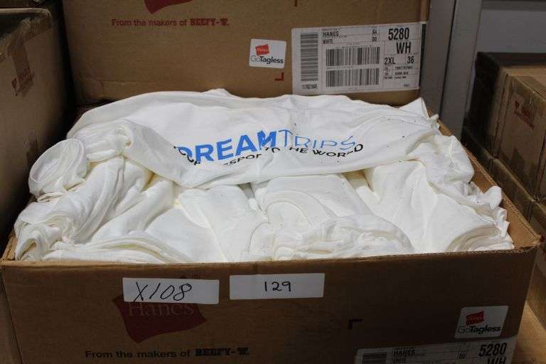 HANES WHITE COTTON ADULT 2XL PASSPORT GRAPHIC T-SHIRT TAGLESS SOLD PER SHIRT