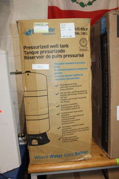 GLOBALWATER SOLUTIONS PRESSURIZED WELL TANK 21.1GAL PWN-US-80LV