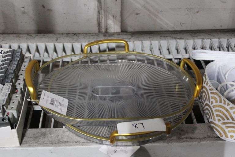 CLEAR PLASTIC GOLD TRIM SERVING TRAYS