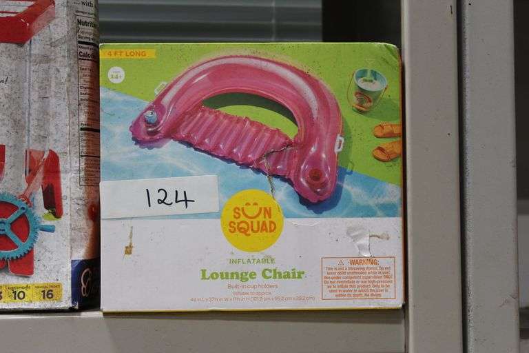 SUN SQUAD INFLATABLE LOUNGE CHAIR WITH BUILT IN CUP HOLDERS 48" x 37.5" x 11.5"
