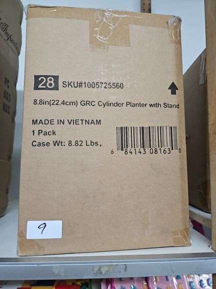 SOUTHERN PATIO GRAY CYLINDER PLANTER WITH NATURAL WOODEN STAND 8.8" SKU # 1005725560