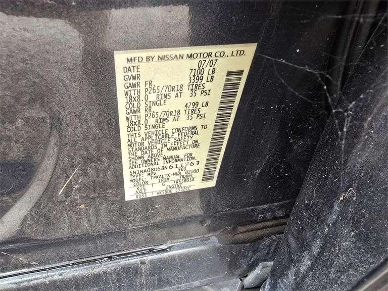 2008 NISSAN ARMADA HAS KEY HAS TITLE RUNS (REPOSSESSION)