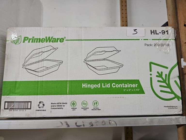 PRIMEWARE HL-91 HINGED LID CONTAINER 9"x9"x3.19" WITH 200 IN CASE