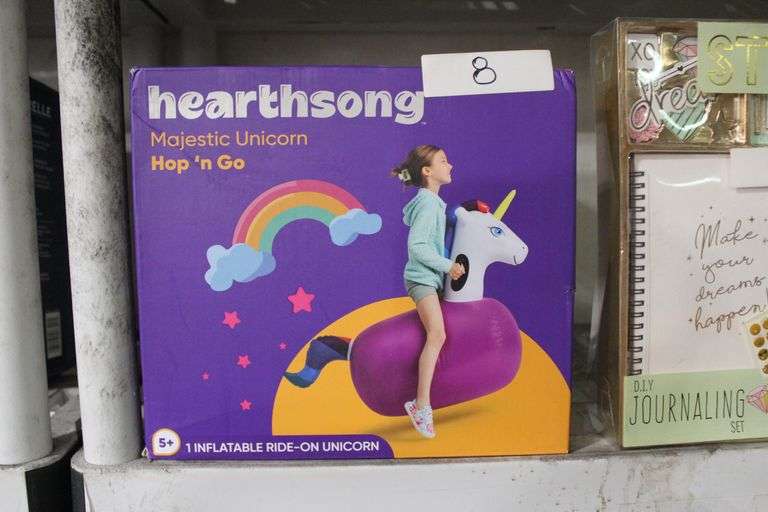 HEARTHSONG MAJESTIC UNICORN HOP N GO INFLATABLE RIDE ON UNICORN