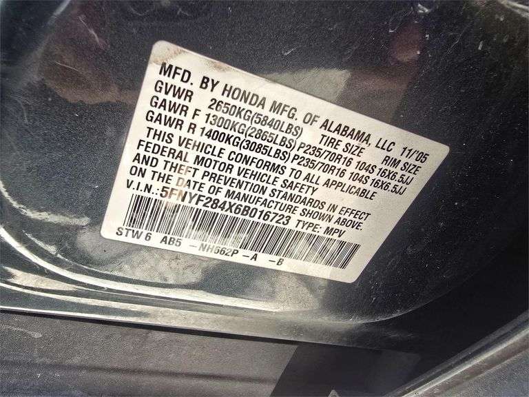 2006 HONDA PILOT NO KEY HAS TITLE (REPOSSESSION)