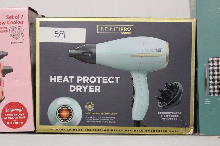 INFINITI PRO BY CONAIR HEAT PROTECT DRYER WITH CONCENTRATOR & DIFFUSER INCLD.V