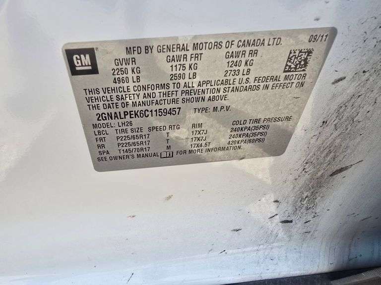 2012 CHEVY EQUINOX HAS KEY HAS TITLE RUNS&DRIVES (REPOSSESSION)