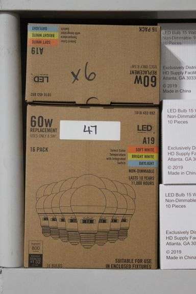 Brand new LED Technology 60 Watt Replacement A19 16 count Lightbulb pack, non-dimmable, able to select colors, lot sold in light bulb packs