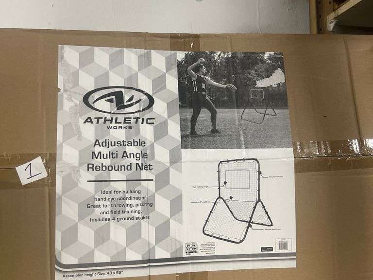ATHLETIC WORKS ADJUSTABLE MULTI ANGLE REBOUND NET 48" X 68" HUN0580 WITH 3-PACK OF TENNIS BALLS INCLD.