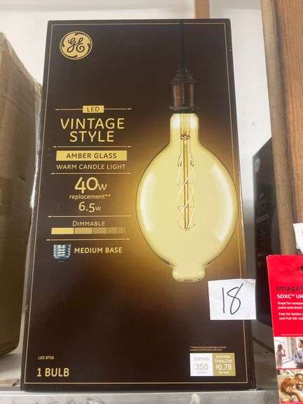 GE VINTAGE STYLE CLEAR GLASS WARM MODERN LIGHT 6.5W DIMMABLE MEDIUM BASE LED LARGE LIGHT BULB