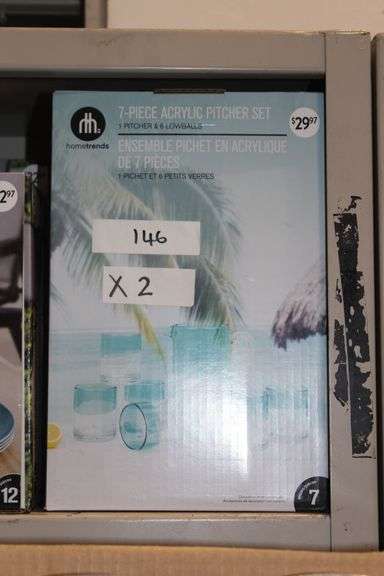 Brand new HomeTrends 7-piece acrylic pitcher set, comes with 1 pitcher and 6 lowballs, retails at $30