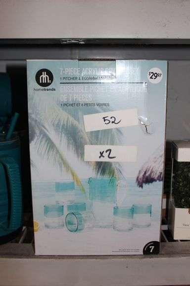 Brand new HomeTrends 7-piece acrylic pitcher set, comes with 1 pitcher and 6 lowballs, retails at $30