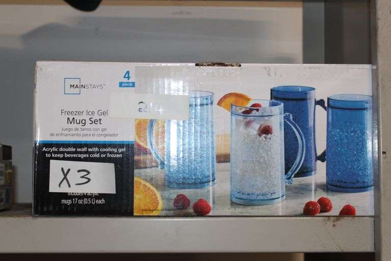 Brand new Mainstays Freezer Gel Mug Set, Comes with 4 Acrylic Mugs 17 oz per case, Acrylic Double Wall with Cooling Gel to keep beverages cold or frozen