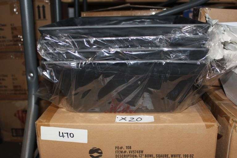 Brand new FDG 12" Square Bowls 196 oz capacity, in white and shale colors, lot sold by the bowl