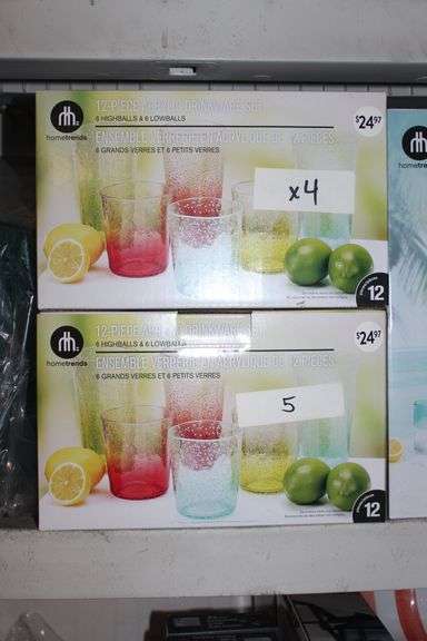 Brand new HomeTrends 12-piece acrylic drinkware set, includes 6 highballs & 6 lowballs, retails at $25