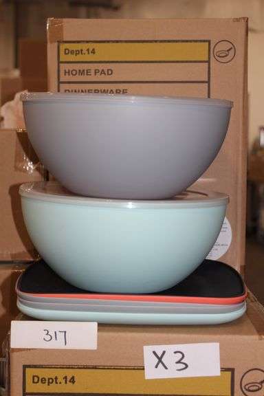 Brand new Mainstays Homepad Dinnerware MS 32 PC Square Bundle Set food storage sets, each set includes 6 pc plate, 6pc 26 oz tumbler, 6 pc 18 oz tumbler, 6 pc cereal bowl, 2pc large bowl, 2 pc medium bowl, 2 pc lid)