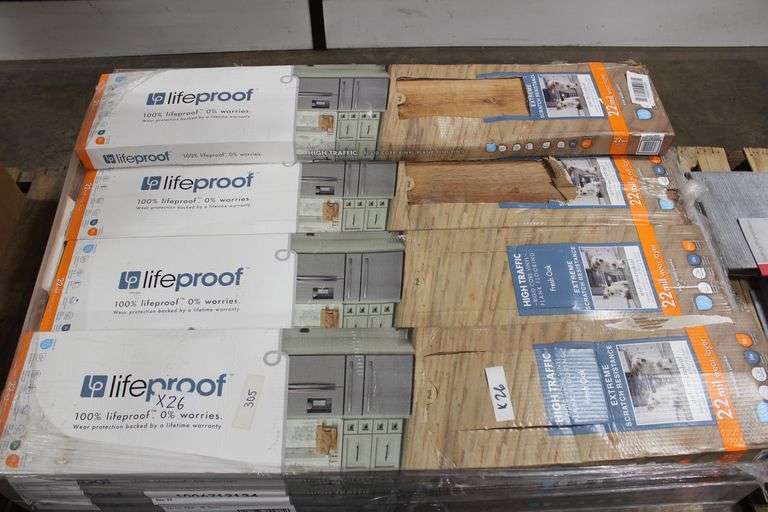 Brand new Lifeproof High Traffic Rigid Core Vinyl Plank Flooring Fresh Oak, 22 mil Wear Layer, 7 planks per box, lot sold per box, dims 8.66 in x 47.64 in