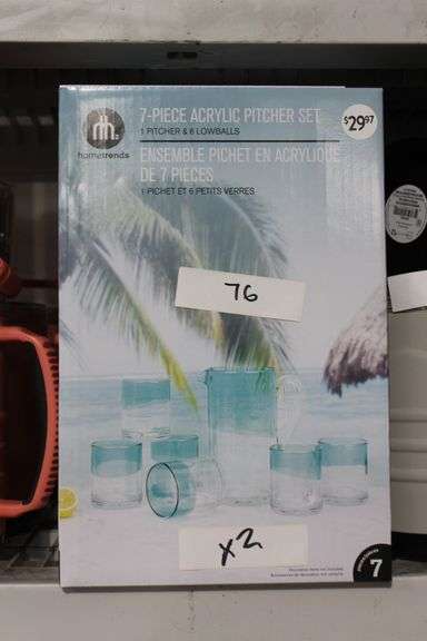 Brand new HomeTrends 7-piece acrylic pitcher set, comes with 1 pitcher and 6 lowballs, retails at $30