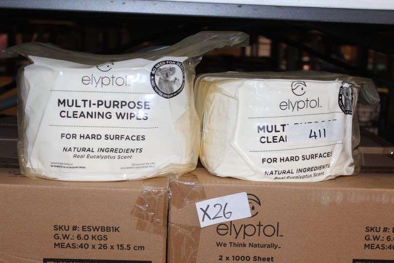 Brand new Elyptol Natural Sanitizing Multi-purpose cleaning wipes, lot is sold by the bag, each bag contains 1000 sheets