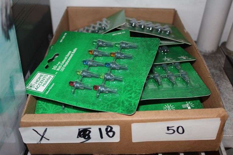 Assorted Brand new Home Accents Holiday accessories including 10-pk multi-colored c9 LED replacement bulbs and many other items