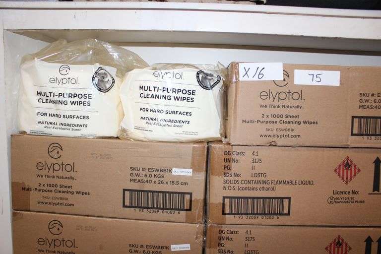 Elyptol Eswbb1K Multi-Purpose Cleaning Wipes For Hard Surfaces With Real Eucalyptus Scent 1000 Sheets Each Approx 5.5"Sq