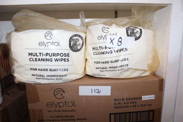 Elyptol Eswbb1K Multi-Purpose Cleaning Wipes For Hard Surfaces With Real Eucalyptus Scent 1000 Sheets Each Approx 5.5"Sq